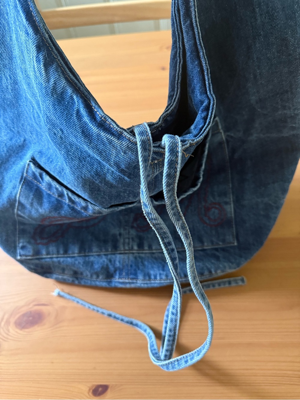 Damson Madder denim tote. Denim Tote Bag with Embroidered 'DM' Monogram - Picture 3 of 5